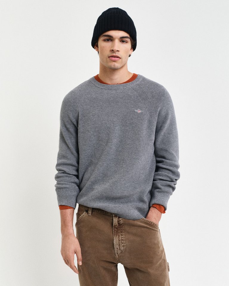 Gant Rundhalspullover COTTON WOOL RIB C-NECK Rippstrickstruktur von Gant