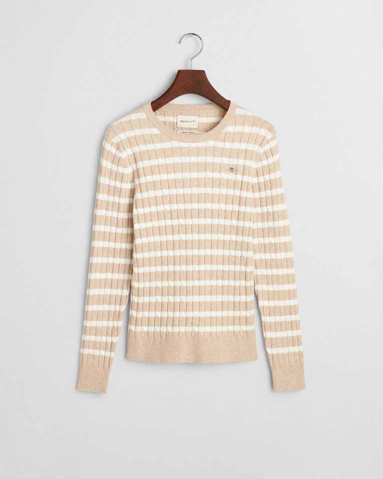 Gant Rundhalspullover STRETCH COTTON CABLE STRIPE C-NECK von Gant
