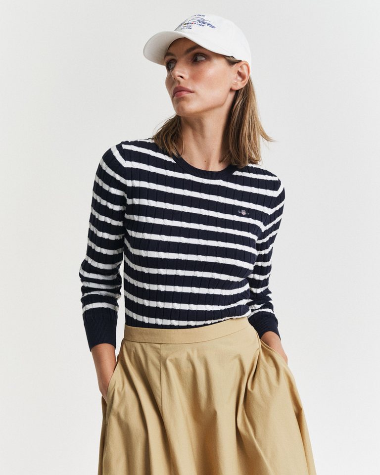 Gant Rundhalspullover STRETCH COTTON CABLE STRIPE C-NECK Gant Rundhalspullover STRETCH COTTON CABLE STRIPE C-NECK von Gant