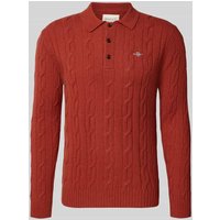 Gant Slim Fit Longsleeve aus reiner Wolle Modell 'Cable' in Rostrot, Größe XXL von Gant