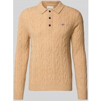 Gant Slim Fit Longsleeve aus reiner Wolle Modell 'Cable' in Sand, Größe L von Gant