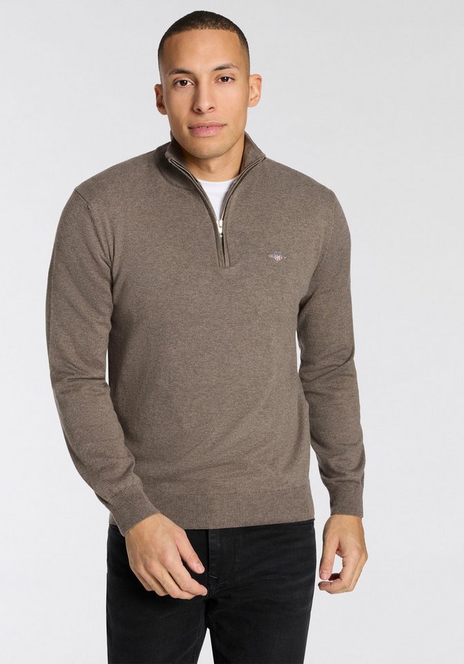 Gant Stehkragenpullover COTTON/WOLL HALF ZIP mit Rippstrick-Details, normale Passform von Gant