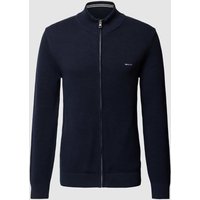 Gant Strickjacke mit Label-Stitching Modell 'PIQUE' in Marine, Größe M von Gant