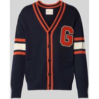 Gant Strickjacke mit V-Ausschnitt und Eingrifftaschen in Dunkelblau, Größe XL von Gant