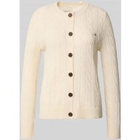Gant Strickjacke mit Zopfmuster und Label-Stitching in Offwhite, Größe XXL von Gant