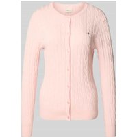 Gant Strickjacke mit Zopfmuster und Label-Stitching in Rosa, Größe XXL von Gant