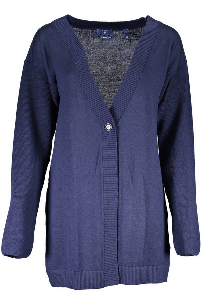 Gant Strickpullover Damen Strickjacke Blau mit Logo und 1 Knopf - Eleganter Look von Gant