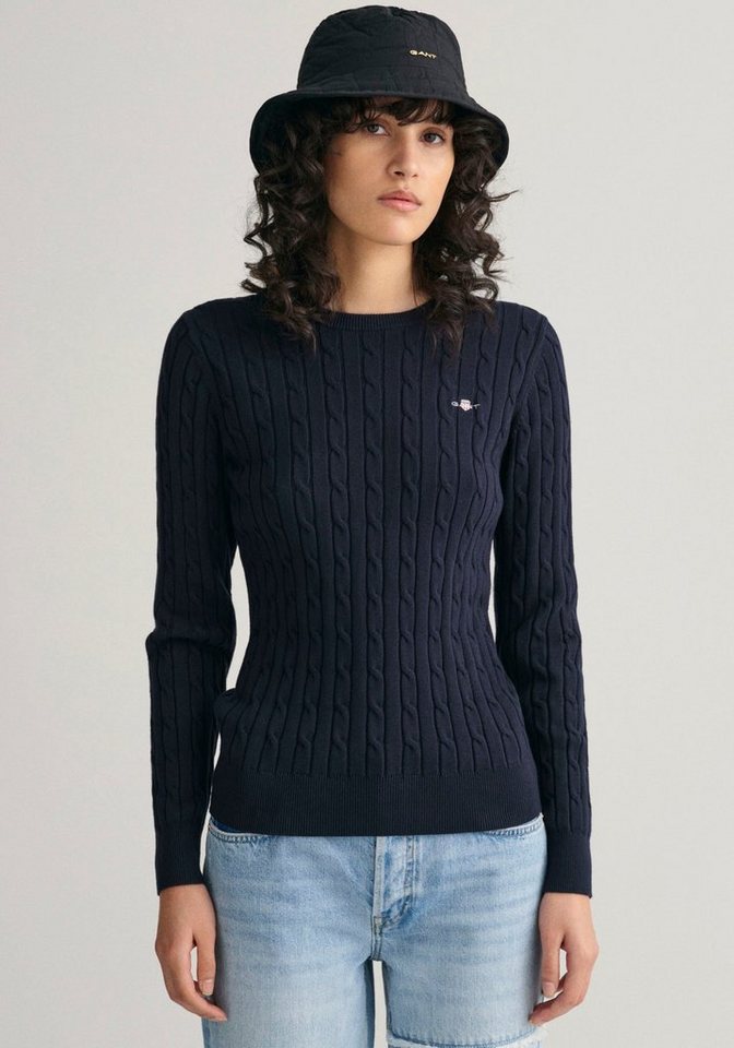 Gant Strickpullover STRETCH COTTON CABLE C-NECK mit Logostickerei auf der Brust von Gant