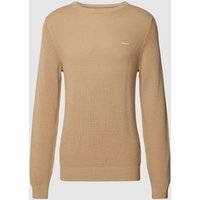 Gant Strickpullover mit Rundhalsausschnitt und Label-Stitching in Beige, Größe S von Gant