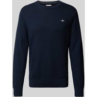 Gant Strickpullover mit Rundhalsausschnitt und Logo-Stitching in Dunkelblau, Größe M von Gant