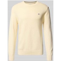 Gant Strickpullover mit Rundhalsausschnitt und Logo-Stitching in Offwhite, Größe L von Gant