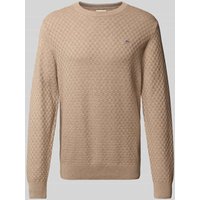 Gant Strickpullover mit Rundhalsausschnitt und Logo-Stitching in Sand, Größe S von Gant