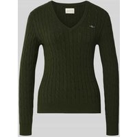 Gant Strickpullover mit V-Ausschnitt und Logo-Stitching in Dunkelgruen, Größe XL Gant Strickpullover mit V-Ausschnitt und Logo-Stitching in Dunkelgruen, Größe XL von Gant