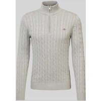 Gant Strickpullover mit Zopfmuster in Mittelgrau Melange, Größe XXXL von Gant