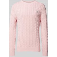 Gant Strickpullover mit Zopfmuster in Rosa, Größe XXL von Gant