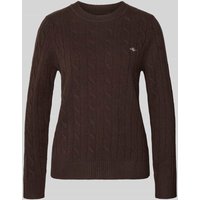 Gant Strickpullover mit Zopfmuster und Label-Stitching in Mittelbraun, Größe L von Gant