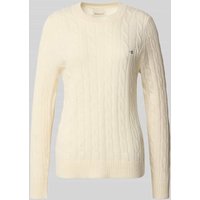 Gant Strickpullover mit Zopfmuster und Label-Stitching in Offwhite, Größe XS von Gant