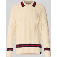 Gant Strickpullover mit Zopfmuster und Polokragen in Sand, Größe XXL von Gant