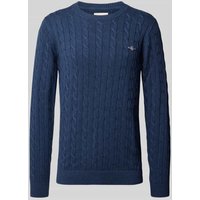 Gant Strickpullover mit gerippten Abschlüssen in Jeansblau Melange, Größe XXL von Gant
