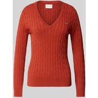 Gant Strickpullover mit gerippten Abschlüssen in Rostrot, Größe XXL von Gant