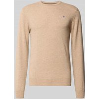 Gant Strickpullover aus reiner Lammwolle mit gerippten Abschlüssen in Sand Melange, Größe XXL von Gant