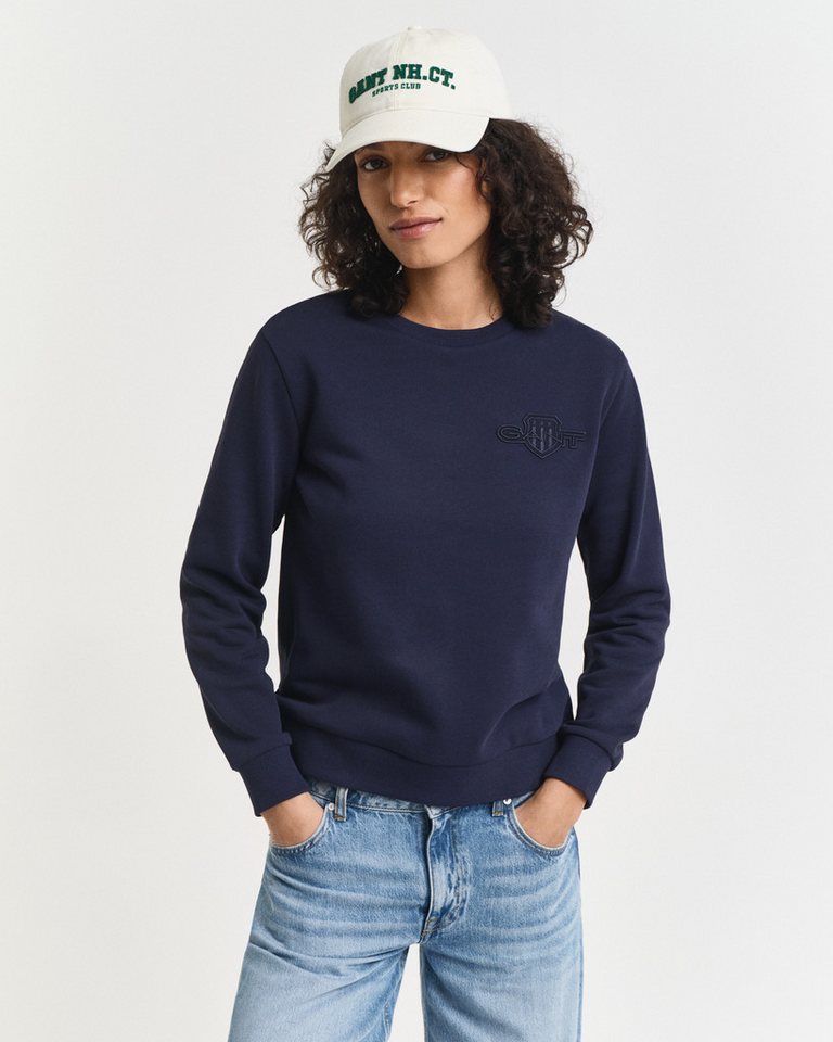 Gant Sweatshirt REG TONAL SHIELD C-NECK SWEAT Ton in Ton Stickerei, Rundhals von Gant
