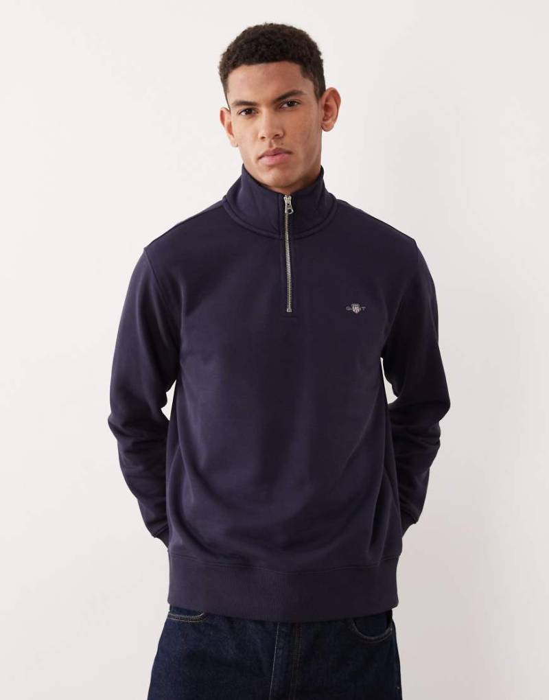 Gant - Sweatshirt in Marineblau mit kurzem Reißverschluss von Gant