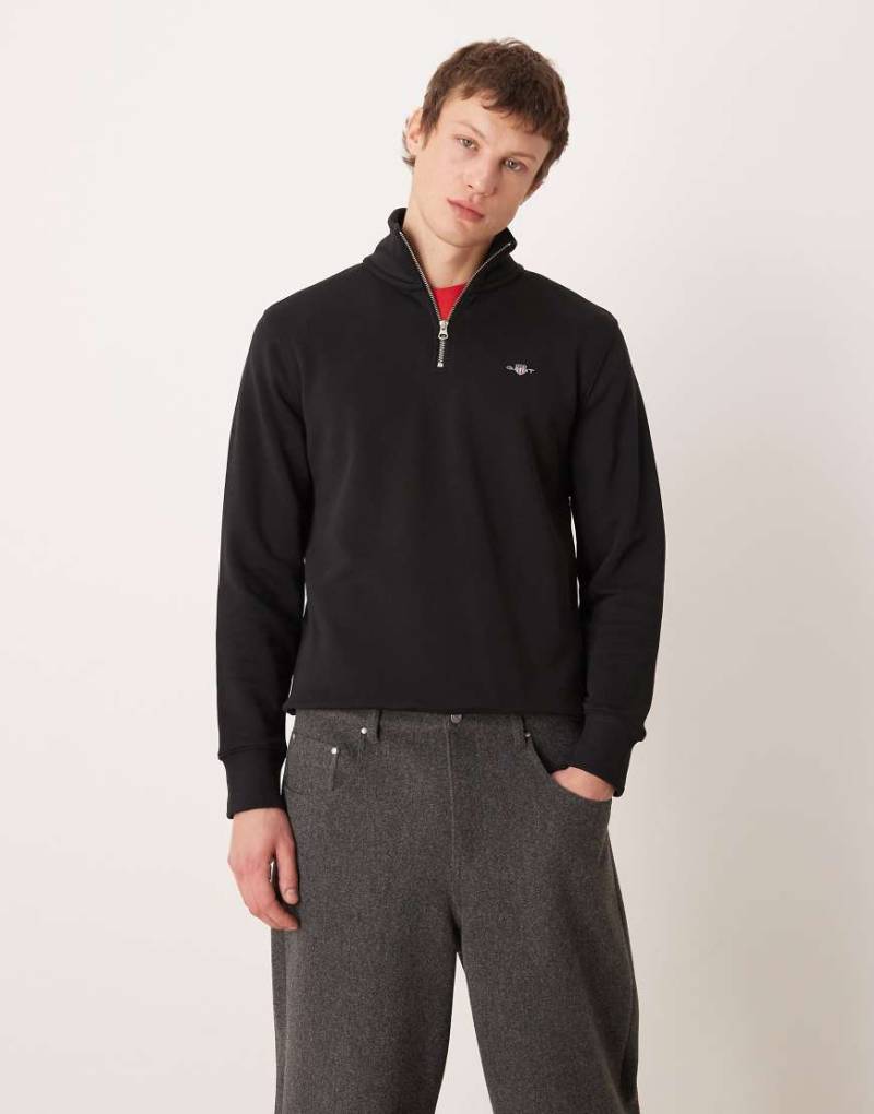 Gant - Sweatshirt in Schwarz mit kurzem Reißverschluss-Weiß von Gant