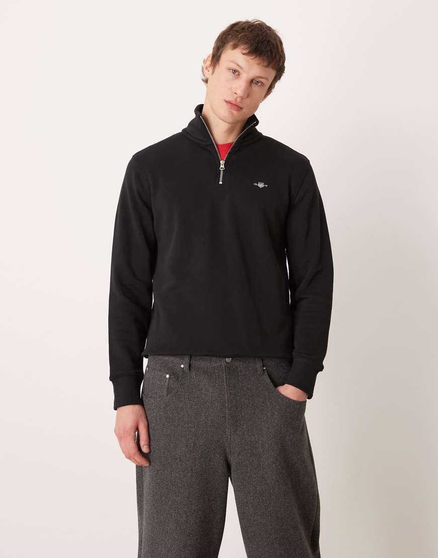 Gant - Sweatshirt in Schwarz mit kurzem Reißverschluss-Weiß von Gant