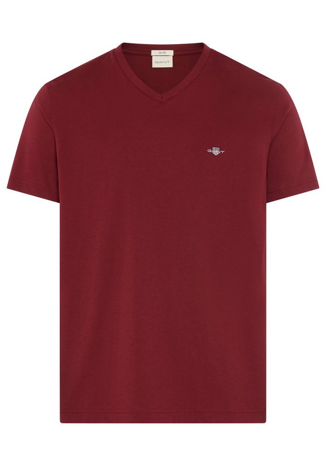 Gant T-Shirt SLIM SHIELD V-NECK T-SHIRT mit einer kleinen Logostickerei auf der Brust von Gant