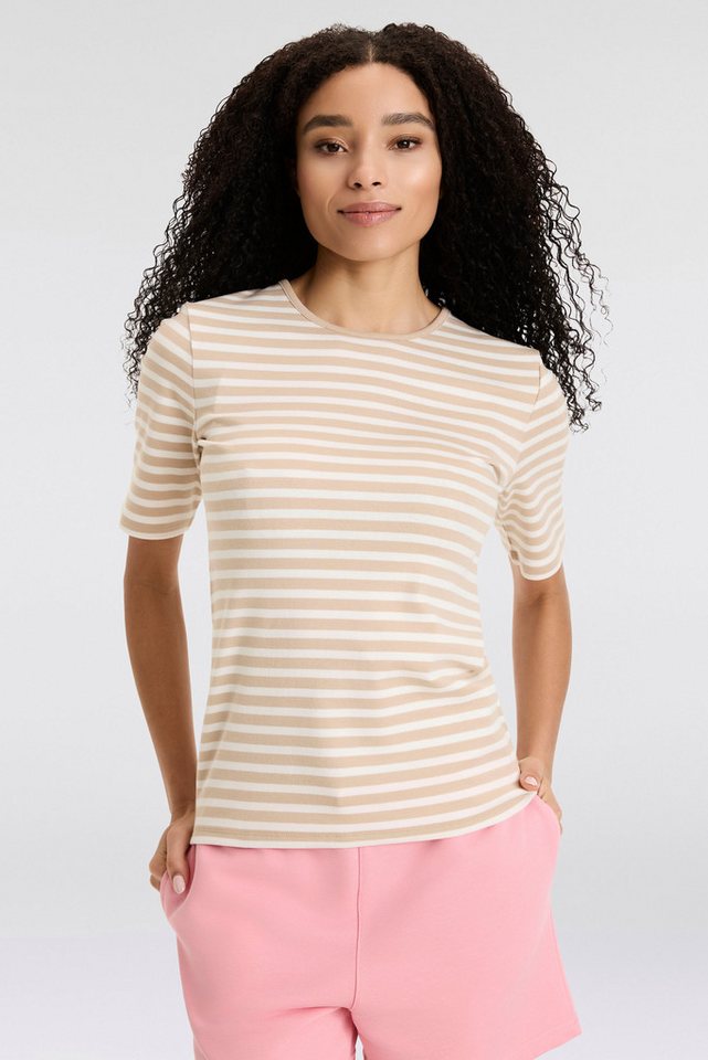 Gant T-Shirt SLIM STRIPED 1X1 RIBBED KA T-SHIRT mit dezentem Logoschriftzug am Ärmelabschluss von Gant