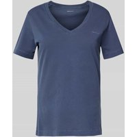 Gant T-Shirt mit geripptem V-Ausschnitt in Marine, Größe XL von Gant