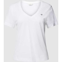 Gant T-Shirt mit geripptem V-Ausschnitt in Weiss, Größe L von Gant