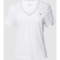 Gant T-Shirt mit geripptem V-Ausschnitt in Weiss, Größe XS von Gant