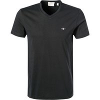 Gant Herren T-Shirt schwarz Baumwolle Slim Fit von Gant