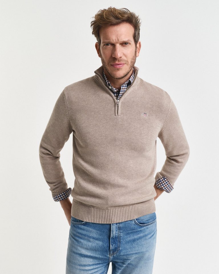 Gant Troyer CASUAL COTTON HALF ZIP mit grafischer Logostickerei auf der Brust von Gant