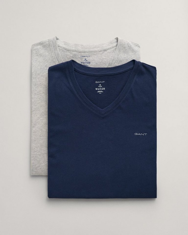 Gant Unterziehshirt V-NECK T-SHIRT 2-PACK (Packung, 2-St., 2er) mit Markenlabel auf der Brust von Gant