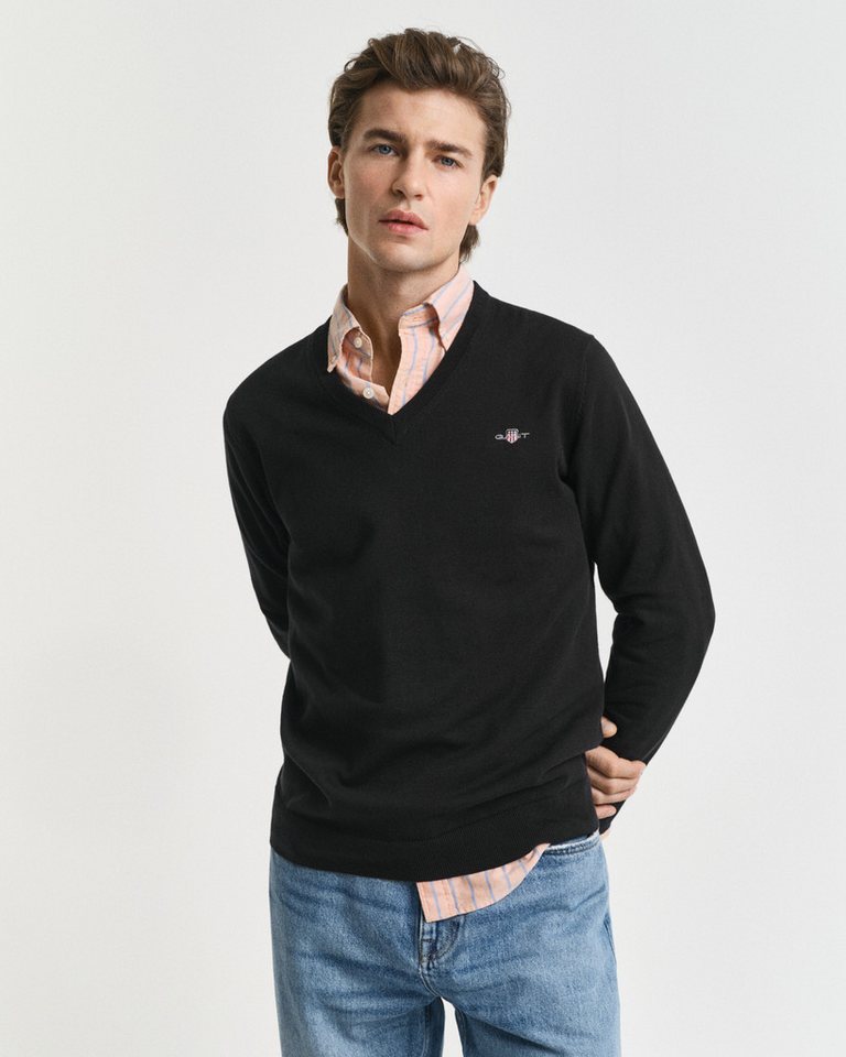 Gant V-Ausschnitt-Pullover Classic Cotton V-Neck Premium Strickjersey aus weicher 100% Baumwolle, Übergangspullover von Gant