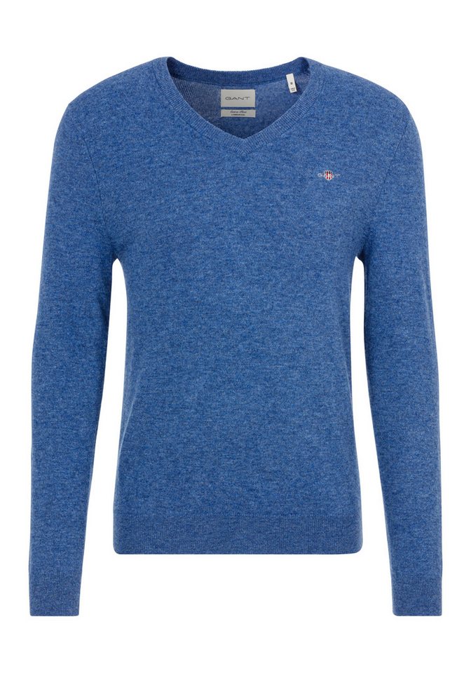 Gant V-Ausschnitt-Pullover EXTRAFINE LAMBSWOOL V-NECK mit Logostickerei von Gant