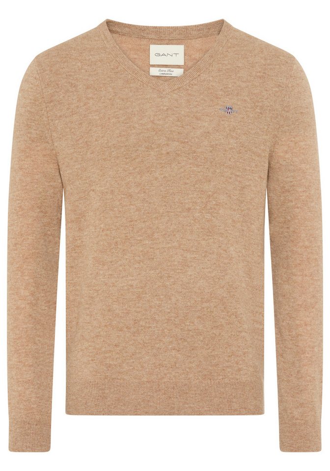 Gant V-Ausschnitt-Pullover EXTRAFINE LAMBSWOOL V-NECK mit Logostickerei von Gant