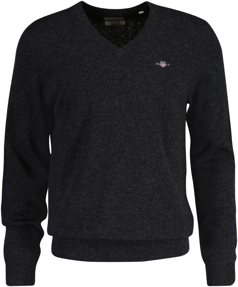 Gant V-Ausschnitt-Pullover EXTRAFINE LAMBSWOOL V-NECK mit Logostickerei von Gant