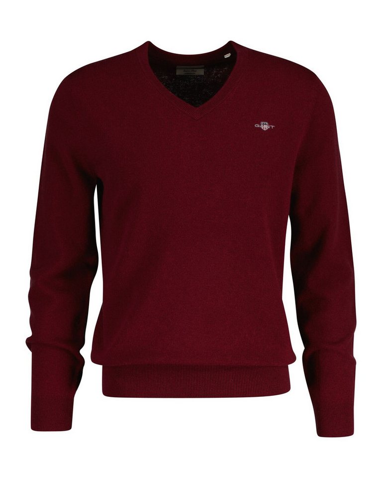 Gant V-Ausschnitt-Pullover EXTRAFINE LAMBSWOOL V-NECK mit Logostickerei von Gant