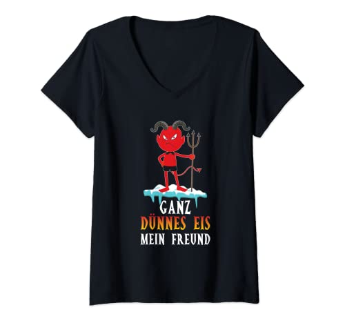 Damen Ganz Dünnes Eis Mein Freund Teufel Genervt Morgenmuffel T-Shirt mit V-Ausschnitt Damen Ganz Dünnes Eis Mein Freund Teufel Genervt Morgenmuffel T-Shirt mit V-Ausschnitt von Ganz Dünnes Eis Sprüche Kleidung