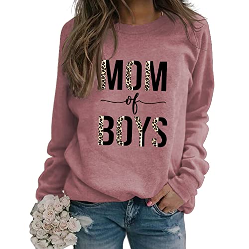 GaoCold Mom of Boys Sweatshirt Damen Langarm Buchstaben Druck Pullover Mama Sweatshirt Casual Loose Crewneck Tops, Roségold, XXL von GaoCold