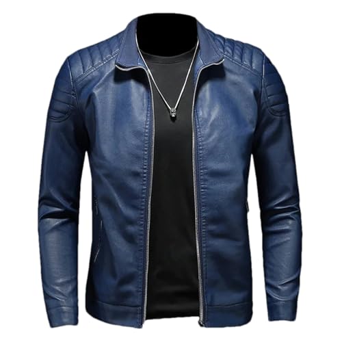 Frühling und Herbst Herren-Motorradjacke, solide, lässige PU-Jacke, Herren-Lederjacke Blue XL Frühling und Herbst Herren-Motorradjacke, solide, lässige PU-Jacke, Herren-Lederjacke Blue XL von GaoLeAve