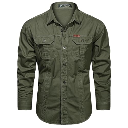 GaoLeAve Cargohemd für Herren langärmlig legere Baumwollhemden Militärhemd Überhemd Schwarze Blusen Army EN8 XXL von GaoLeAve