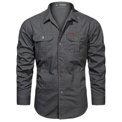 GaoLeAve Cargohemd für Herren langärmlig legere Baumwollhemden Militärhemd Überhemd Schwarze Blusen Gray9 L von GaoLeAve