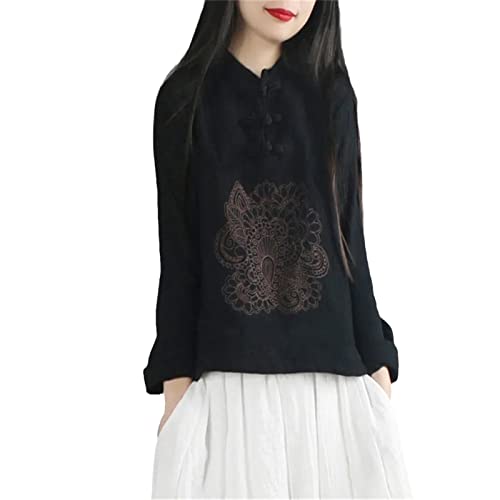 GaoLeAve Cheongsam Top Frauen Loses Chinesisches Hemd Traditionelle Chinesische Kleidung Vintage Tang-Anzug Stickerei im nationalen Stil Black XL von GaoLeAve