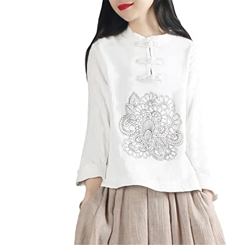 GaoLeAve Cheongsam Top Frauen Loses Chinesisches Hemd Traditionelle Chinesische Kleidung Vintage Tang-Anzug Stickerei im nationalen Stil White S von GaoLeAve