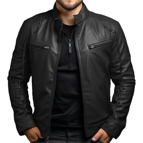 GaoLeAve Frühling Sommer Herrenbekleidung Lederjacke Herren Stehkragen Punk Ledermantel Herren Frühling und Herbst Lederjacke Black XXL von GaoLeAve